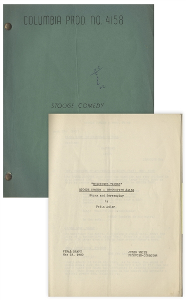 Moe Howards 25pp. Script Dated May 1950 for The Three Stooges Film Dont Throw That Knife, Working Title Noncensus Takers -- With Annotations in Moes Hand -- Very Good Condition